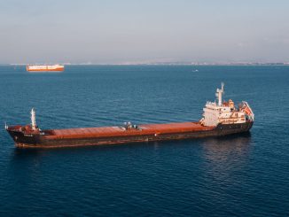 Minh họa tàu chở hàng rời di chuyển trên biển